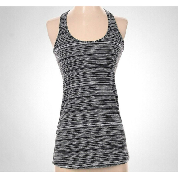 Lululemon Athletica Size XS Womens Razorback Active Tank Top Gray Black Stripe - Picture 1 of 3
